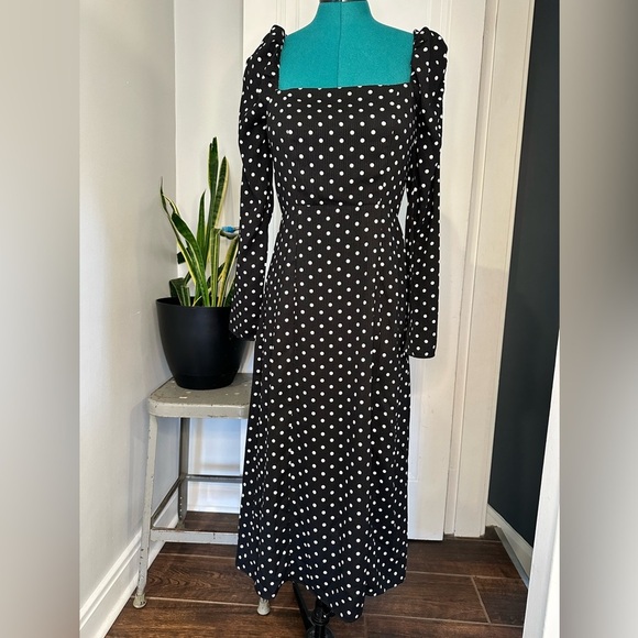 NWT Lulus Charmed and Classy Black Polka Dot Long Sleeve Midi Dress small - Picture 1 of 14